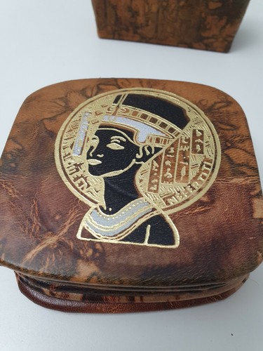 Egyptian leather coasters with - egyptian,